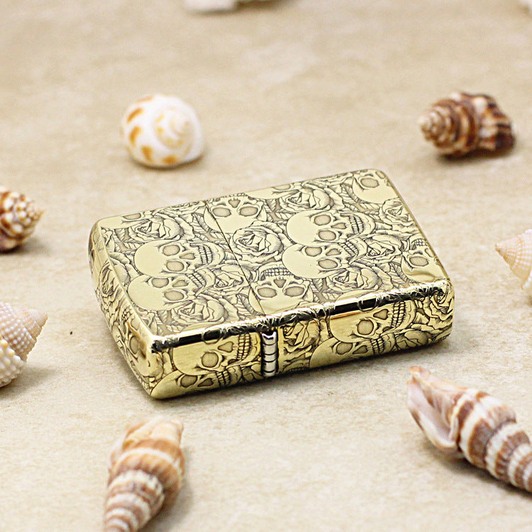 Zippo Antique Brass Deep Carved Skulls and Roses Pattern - CC164