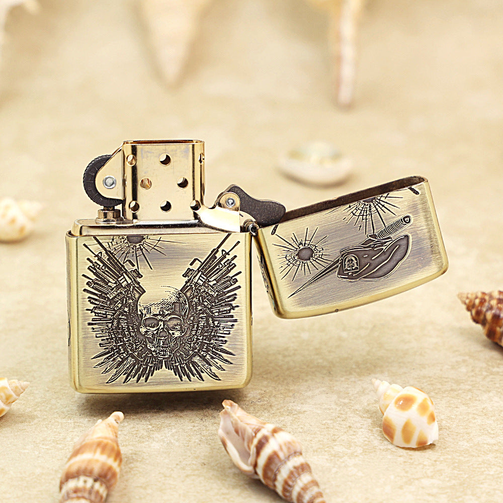 Zippo Antique Brass Deep Carved The Expendables Skull and Raven - CC156