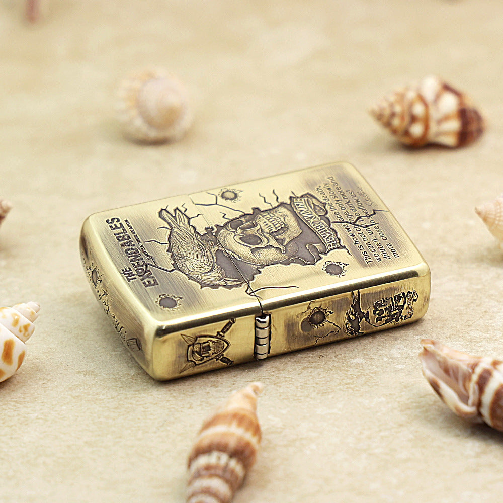 Zippo Antique Brass Deep Carved The Expendables Skull and Raven - CC156