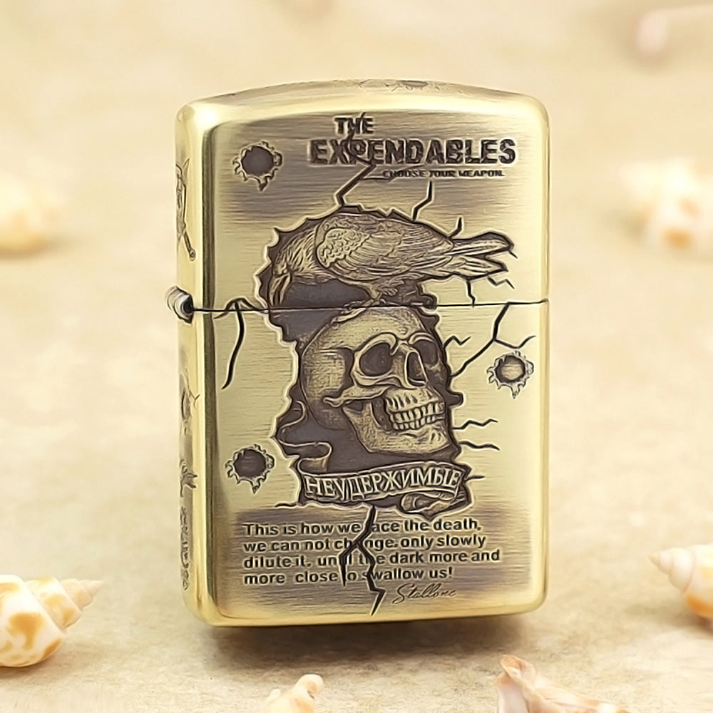 Zippo Antique Brass Deep Carved The Expendables Skull and Raven - CC156
