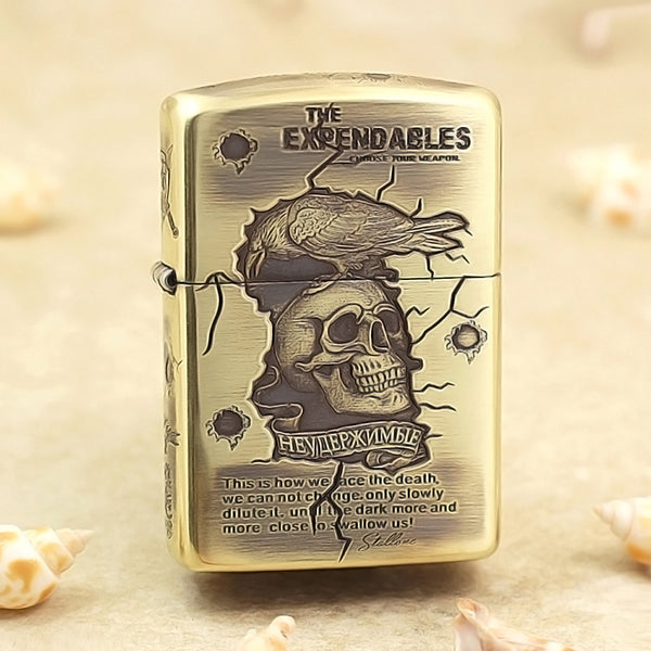 Zippo Antique Brass Deep Carved The Expendables Skull and Raven - CC156