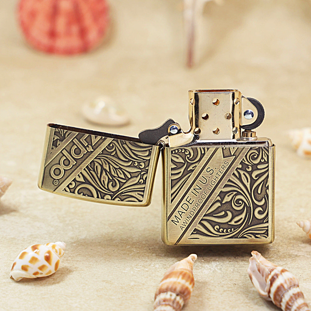 Zippo Antique Brass 'Diagonal Logo Scrollwork' - CC29