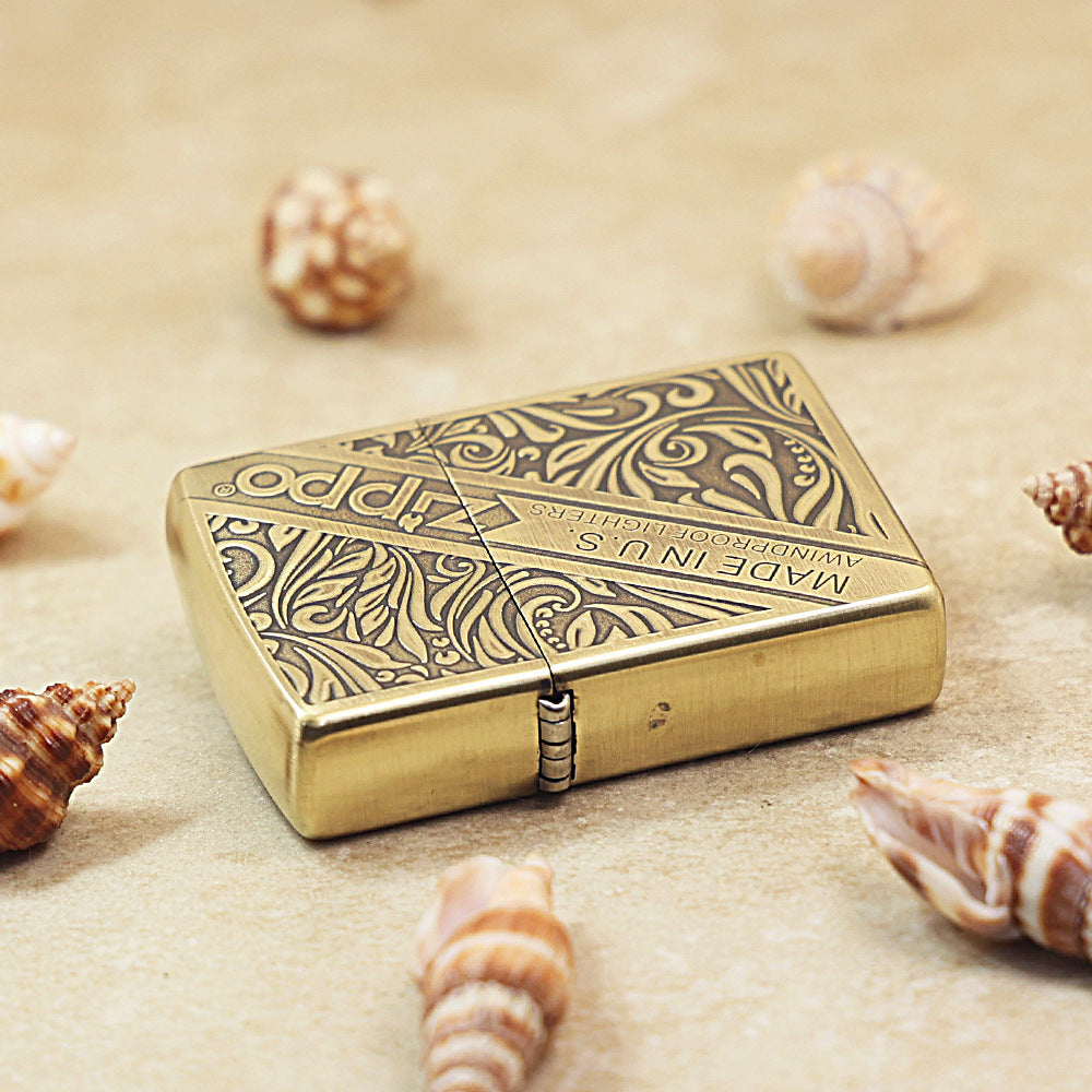 Zippo Antique Brass 'Diagonal Logo Scrollwork' - CC29