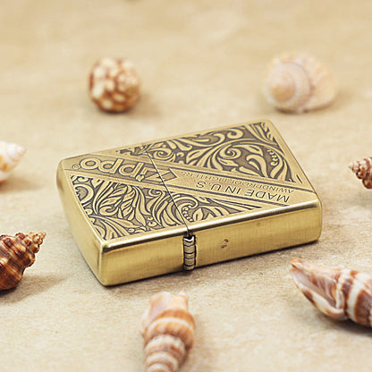Zippo Antique Brass 'Diagonal Logo Scrollwork' - CC29
