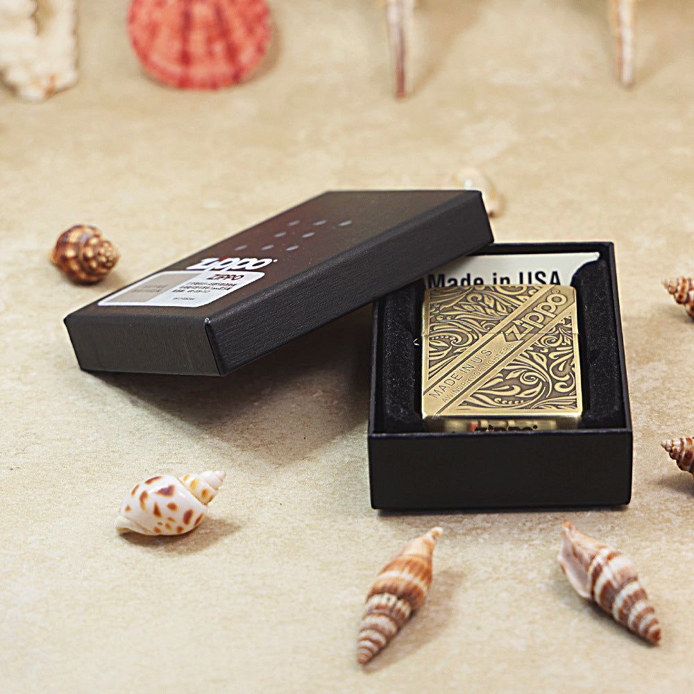 Zippo Antique Brass 'Diagonal Logo Scrollwork' - CC29