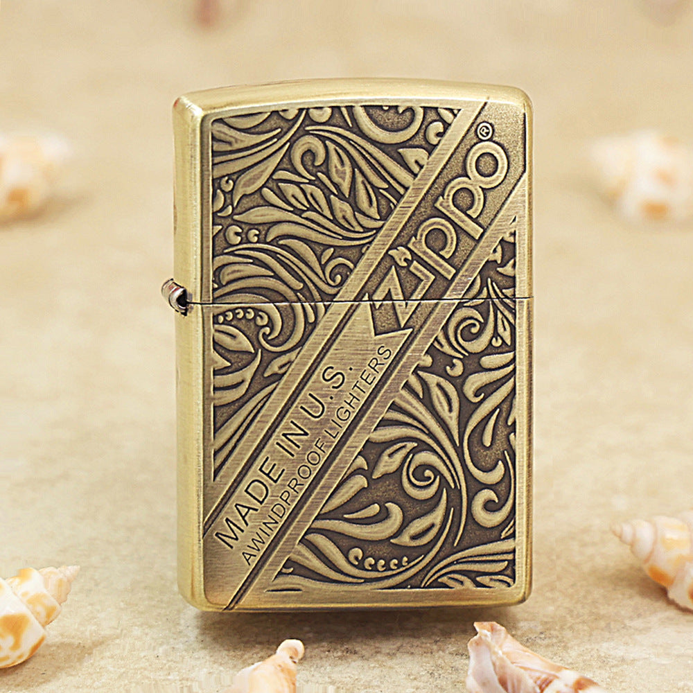 Zippo Antique Brass 'Diagonal Logo Scrollwork' - CC29