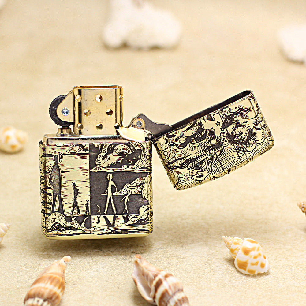 Zippo Antique Brass Engraved Mask Life Clown Emblem - CC110