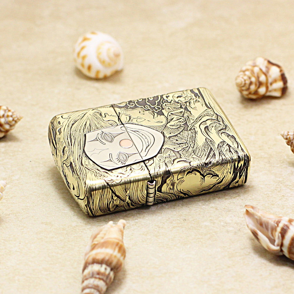 Zippo Antique Brass Engraved Mask Life Clown Emblem - CC110