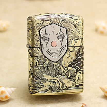 Zippo Antique Brass Engraved Mask Life Clown Emblem - CC110