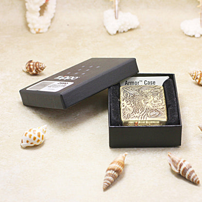 Zippo Antique Brass Full Engraved Phoenix and Peony Relief - CC113