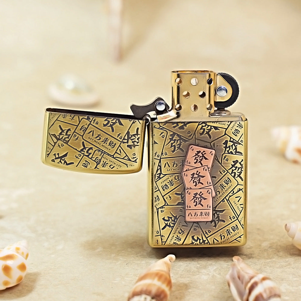 Zippo Antique Brass 'Mahjong Prosperity Tiles' - CC13