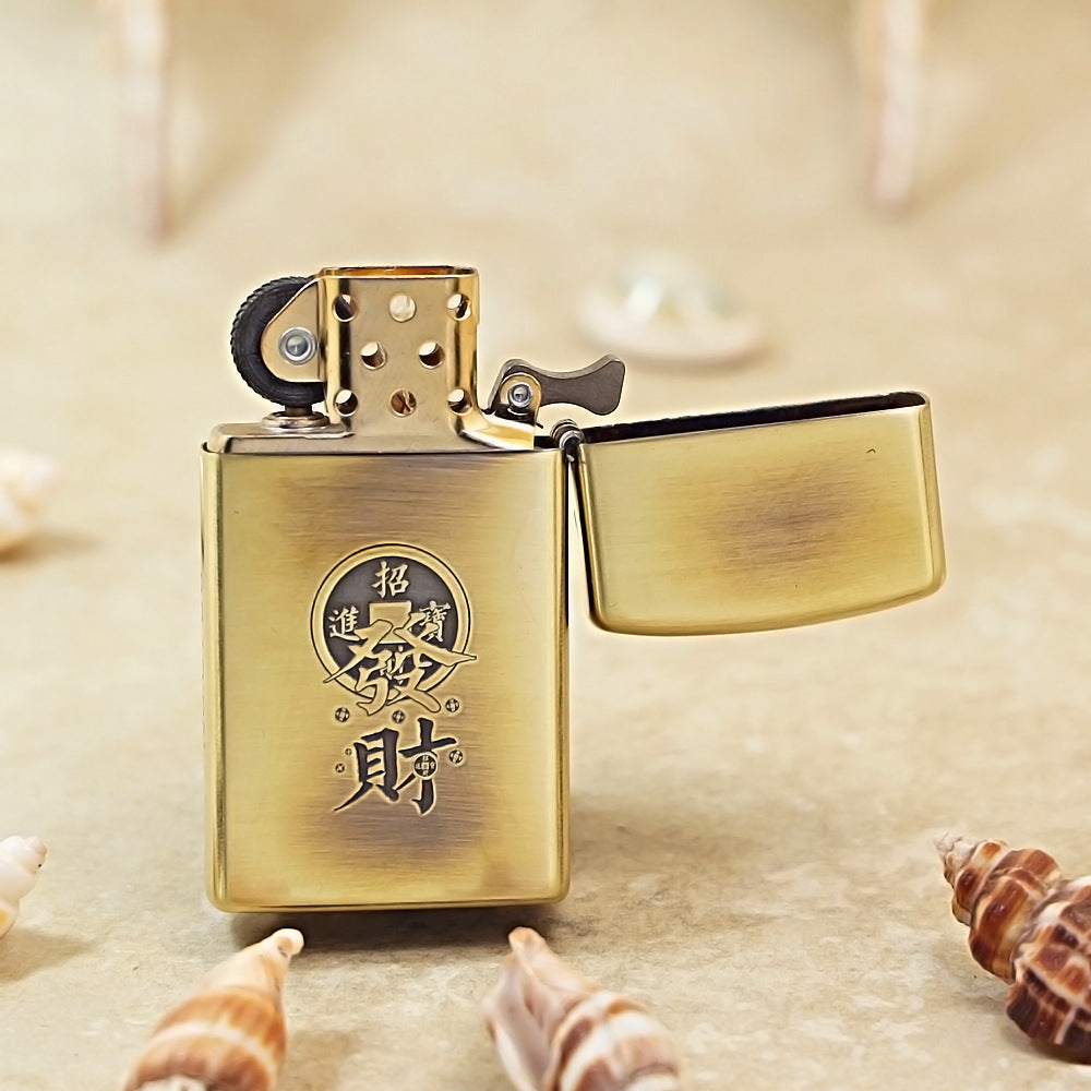 Zippo Antique Brass 'Mahjong Prosperity Tiles' - CC13