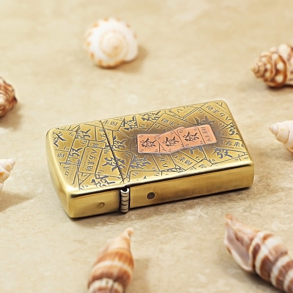 Zippo Antique Brass 'Mahjong Prosperity Tiles' - CC13