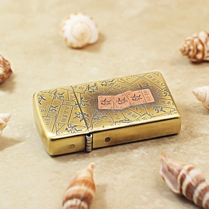Zippo Antique Brass 'Mahjong Prosperity Tiles' - CC13