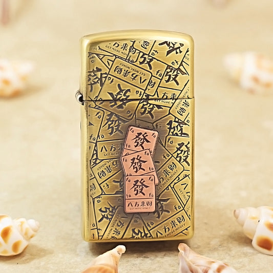 Zippo Antique Brass 'Mahjong Prosperity Tiles' - CC13