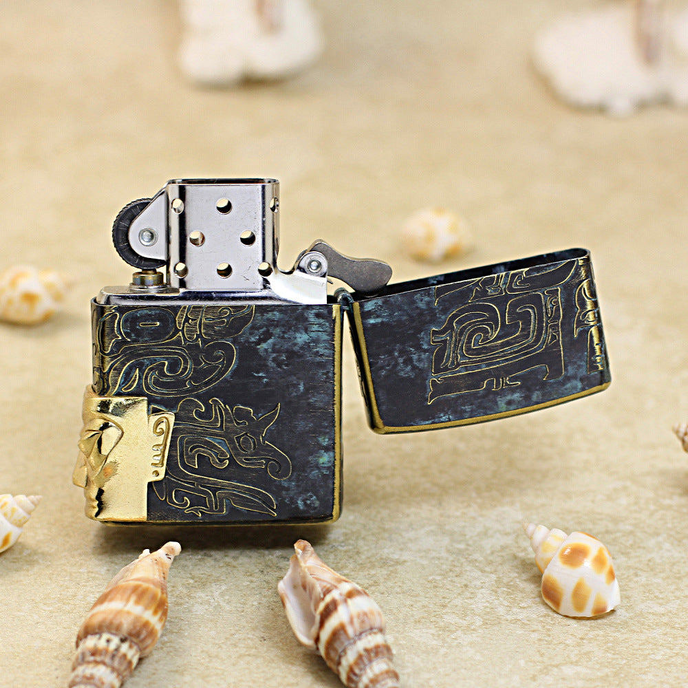 Zippo Antique Bronze Sanxingdui Human Face Emblem - CC105