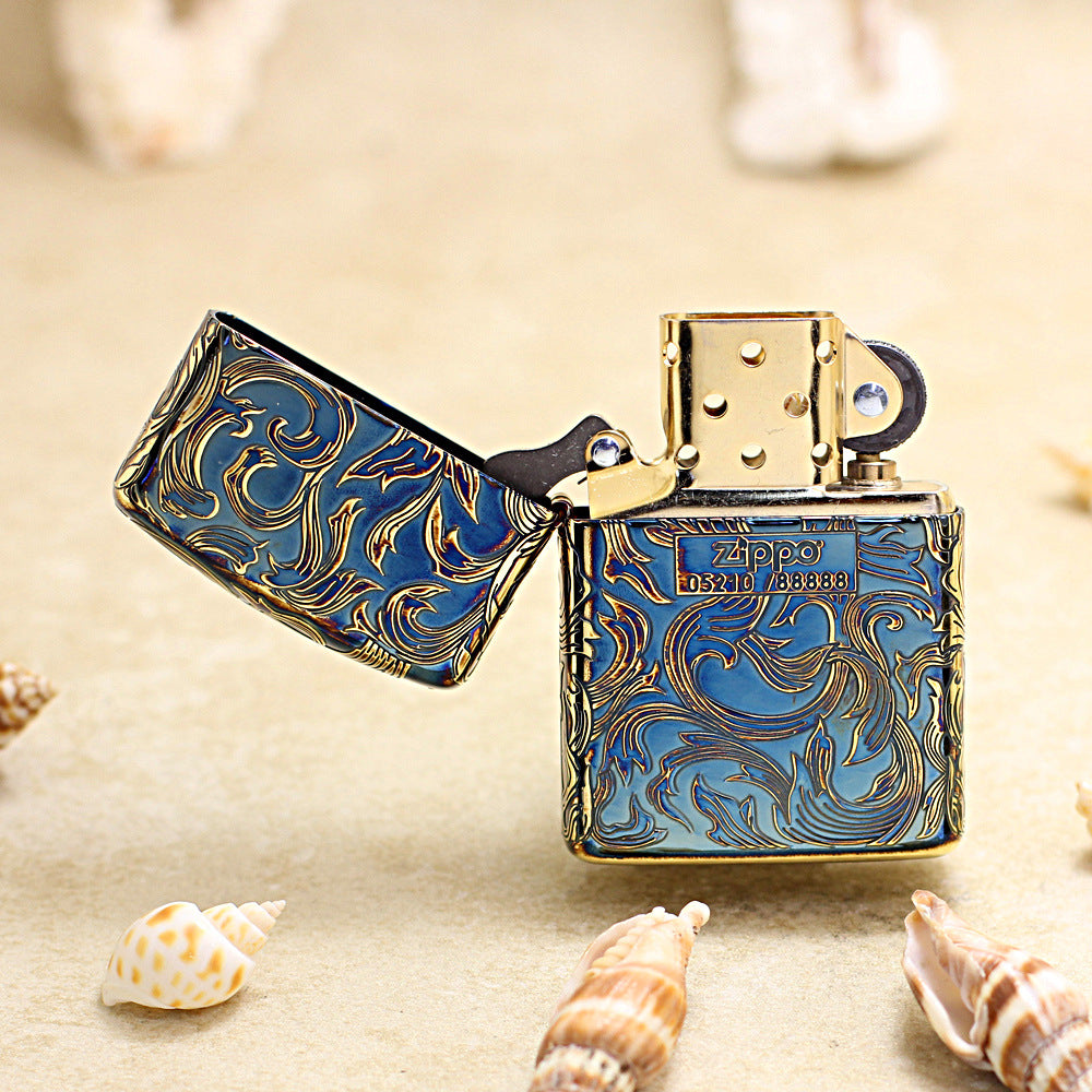 Zippo Antique Gold Floral Pattern (Five-Sided Engraving Series) - JP01