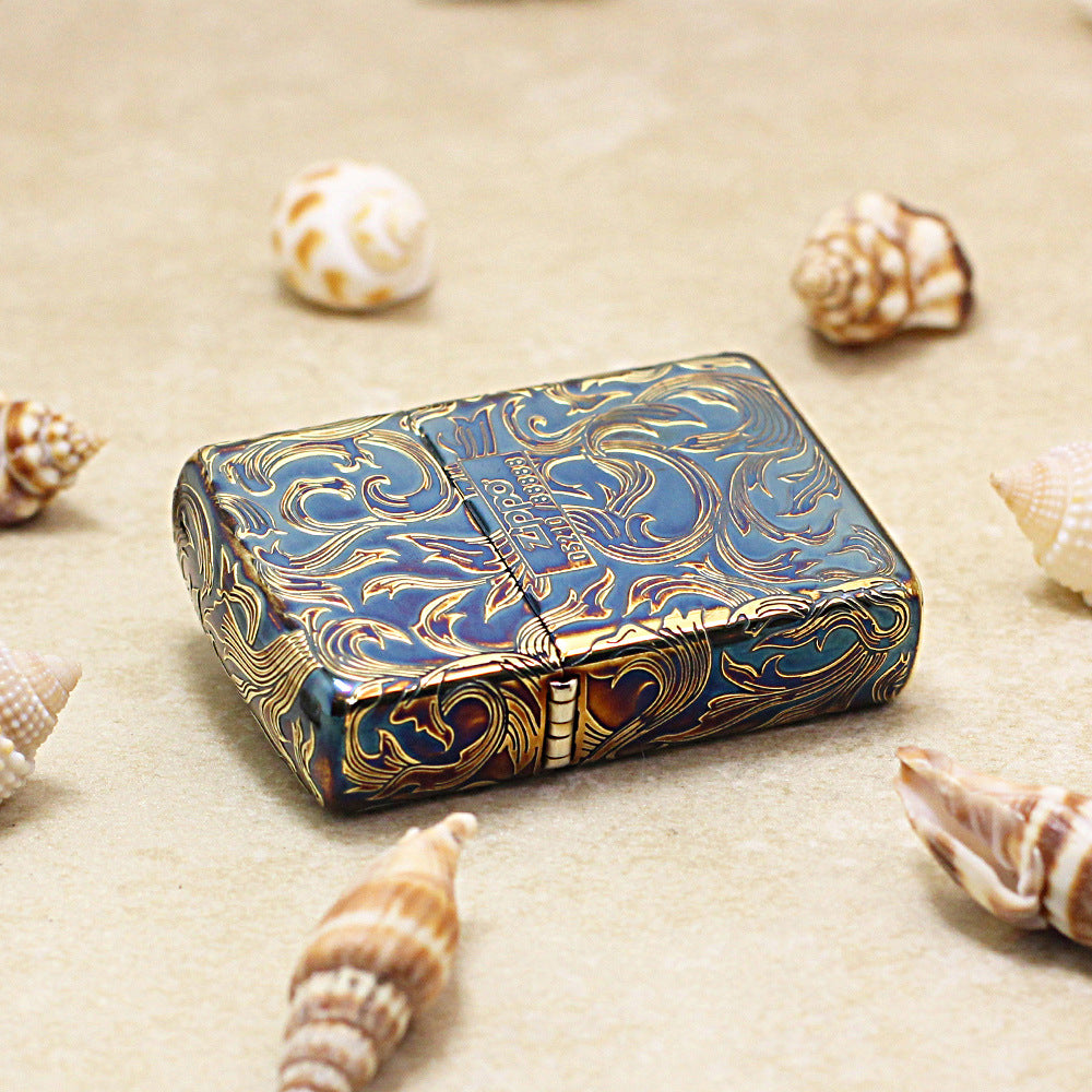 Zippo Antique Gold Floral Pattern (Five-Sided Engraving Series) - JP01