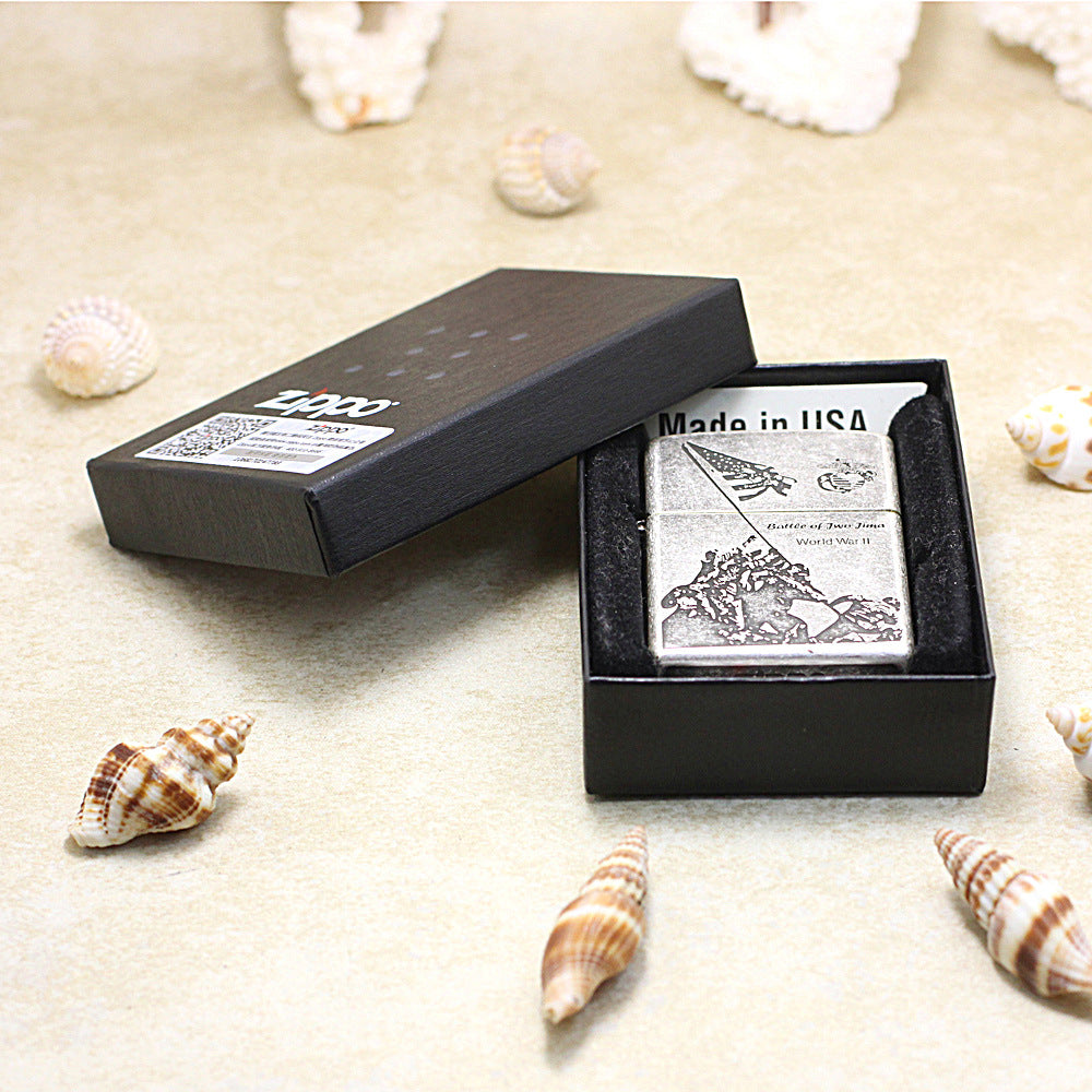 Zippo Antique Silver 'Battle of Iwo Jima' - DS146