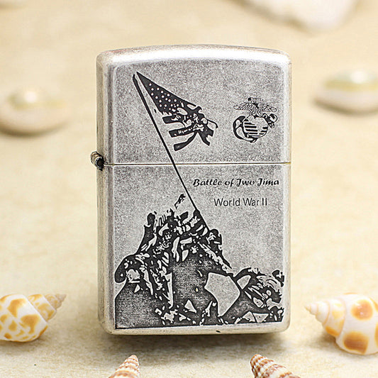 Zippo Antique Silver 'Battle of Iwo Jima' - DS146