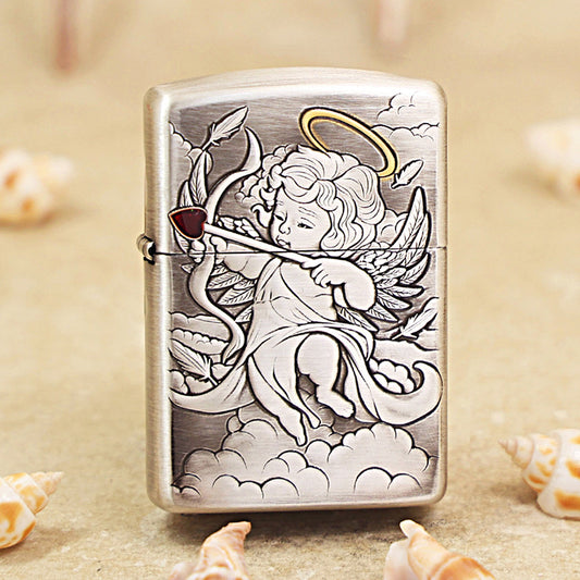 Zippo Antique Silver 'Cupid' Deep Carve with Two-Tone Accents - DS114