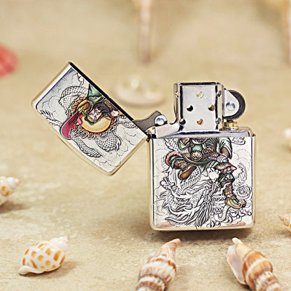 Zippo Antique Silver 'Guan Yu Riding Dragon' Multi-Media Carving - DS116