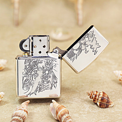 Zippo Antique Silver 'Guan Yu Riding Dragon' Multi-Media Carving - DS116