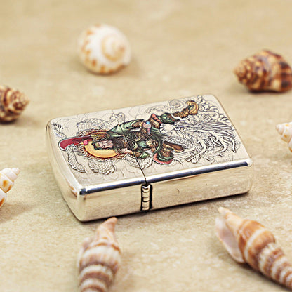 Zippo Antique Silver 'Guan Yu Riding Dragon' Multi-Media Carving - DS116