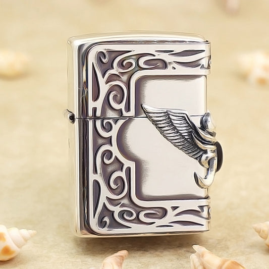 Zippo Antique Silver Heavy Metal Side Wing Emblem - JP62