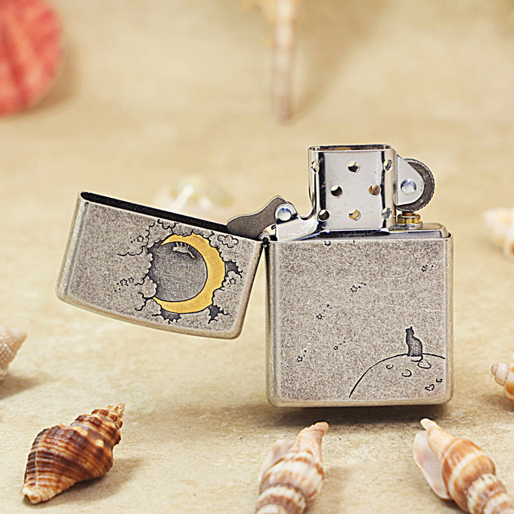 Zippo Antique Silver Moon & Cat 205-DS15