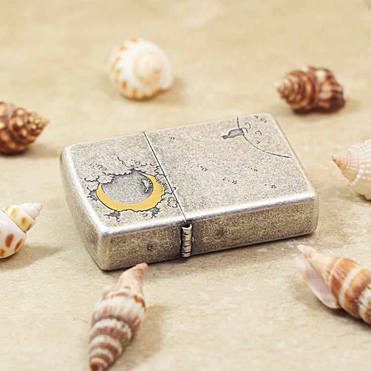 Zippo Antique Silver Moon & Cat 205-DS15