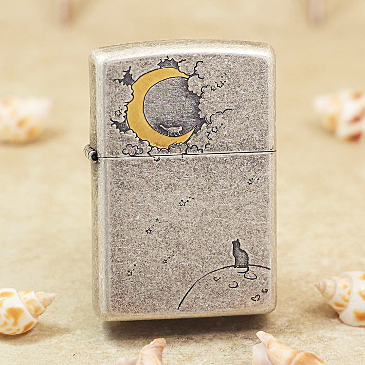 Zippo Antique Silver Moon & Cat 205-DS15