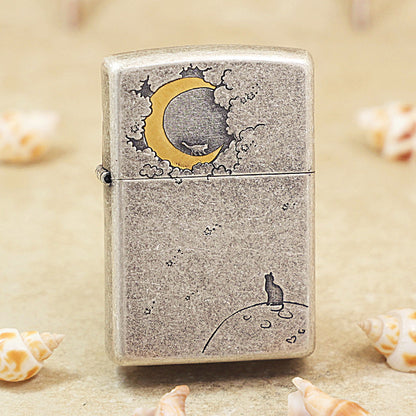 Zippo Antique Silver Moon & Cat 205-DS15