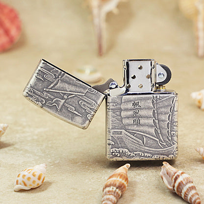Zippo Antique Silver 'Smooth Sailing' Junk Ship Deep Carve - DS123