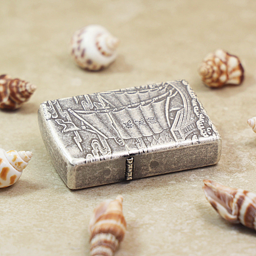 Zippo Antique Silver 'Smooth Sailing' Junk Ship Deep Carve - DS123