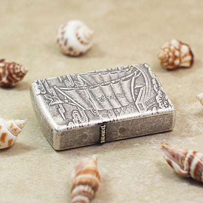 Zippo Antique Silver 'Smooth Sailing' Junk Ship Deep Carve - DS123