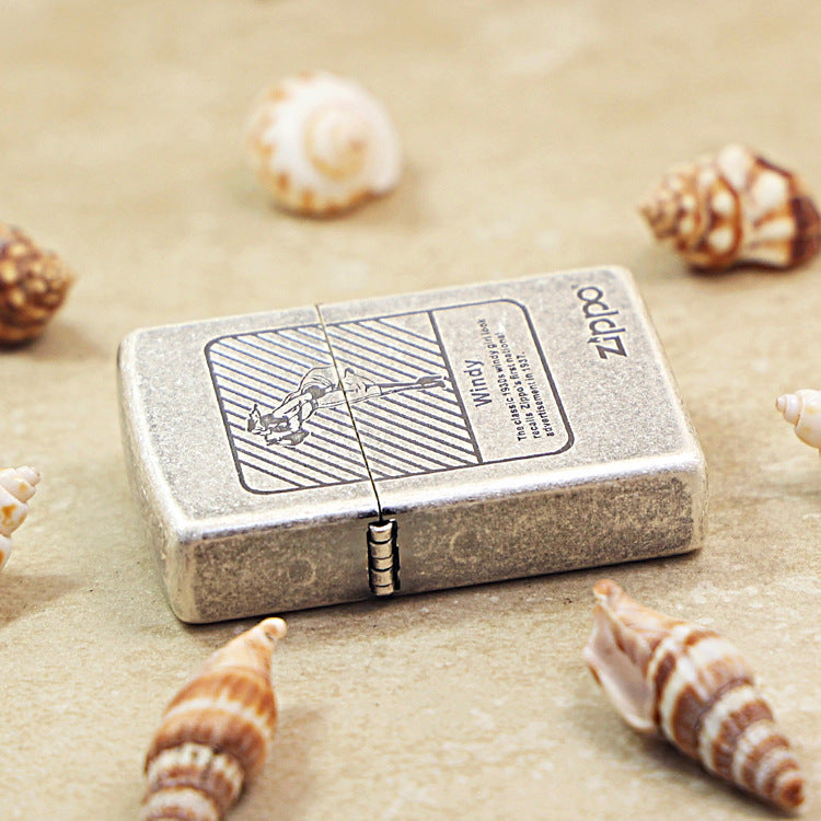 Zippo Antique Silver Stripe Windy Girl 205-DS89