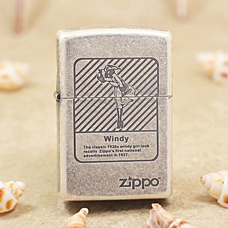 Zippo Antique Silver Stripe Windy Girl 205-DS89