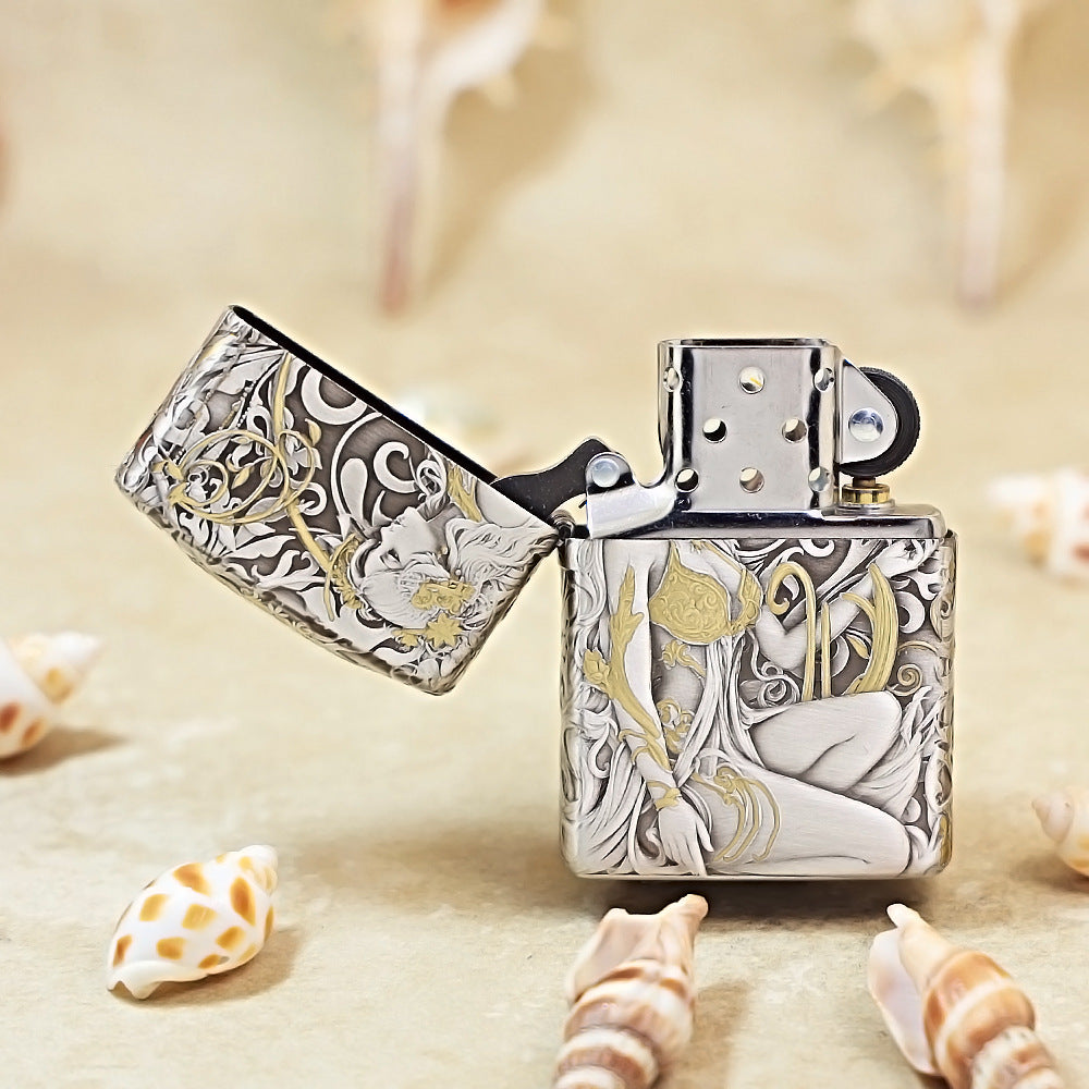 Zippo Antique Silver Two-Tone 'Butterfly & Beauty under Tang Blossoms' Series 162-DS05