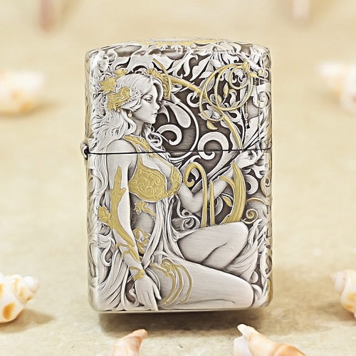 Zippo Antique Silver Two-Tone 'Butterfly & Beauty under Tang Blossoms' Series 162-DS05