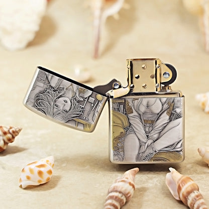 Zippo Antique Silver Two-Tone 'Motorcycle Girl' 162-DS67
