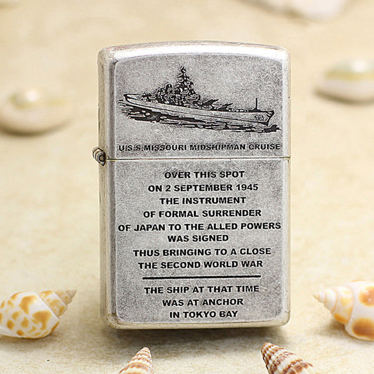 Zippo Antique Silver USS Missouri Battleship 205-DS94