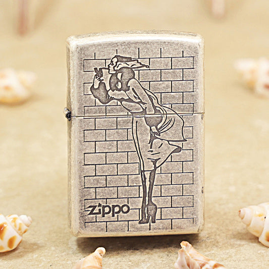 Zippo Antique Silver Windy Girl Brick Pattern 205-DS77