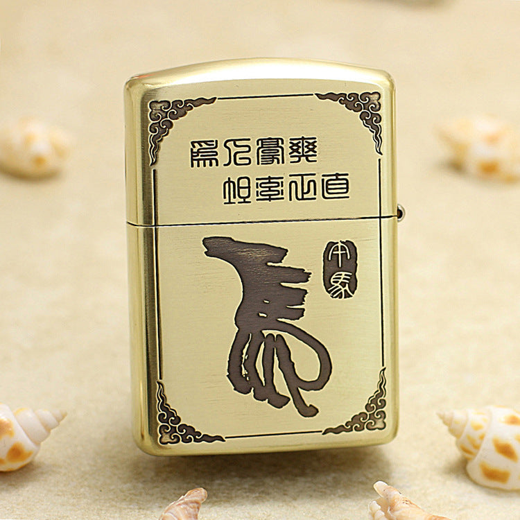 Zippo Armor Antique Brass Deep Carved Guardian Buddha Riding Horse - CC138