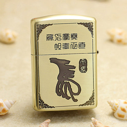 Zippo Armor Antique Brass Deep Carved Guardian Buddha Riding Horse - CC138