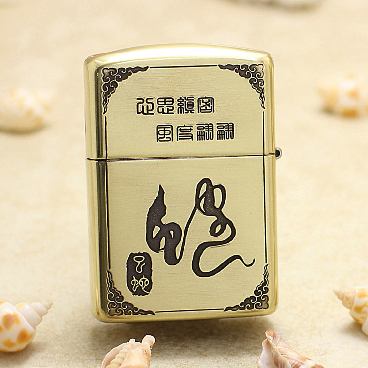 Zippo Armor Antique Brass Deep Carved Guardian Buddha and Cobra - CC130