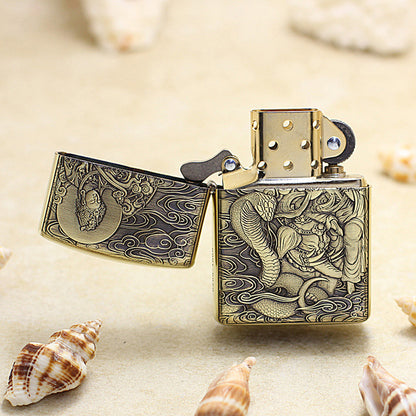 Zippo Armor Antique Brass Deep Carved Guardian Buddha and Cobra - CC130