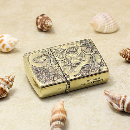 Zippo Armor Antique Brass Deep Carved Guardian Buddha and Cobra - CC130