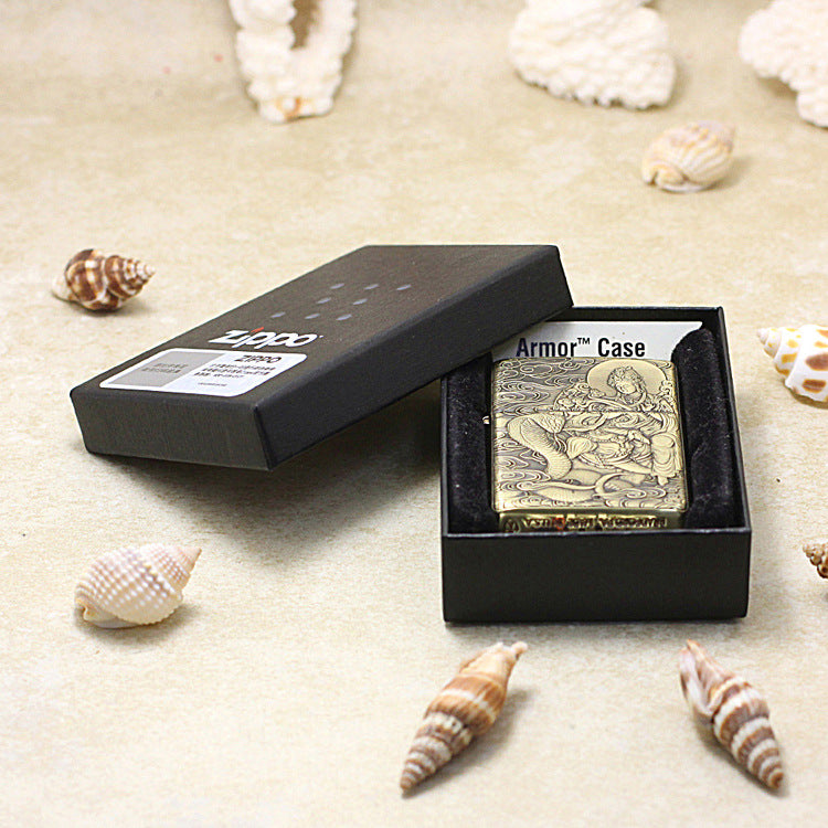 Zippo Armor Antique Brass Deep Carved Guardian Buddha and Cobra - CC130