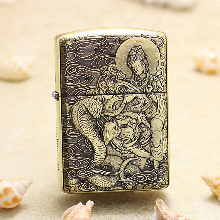 Zippo Armor Antique Brass Deep Carved Guardian Buddha and Cobra - CC130